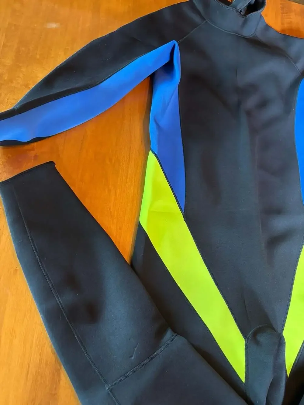 SCUBAPRO Full Body Wetsuit Long Sleeve Front Zip Black Blue Neon Green